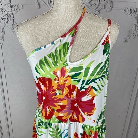 Hawaiin Delight Casual Classy Tropical Floral Print One Shoulder Maxi Dress - Picture 7 of 9
